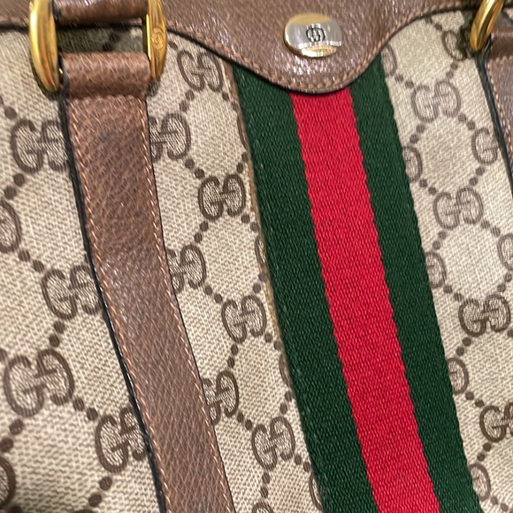 GUCCI Vintage Sherry Line GG Web PVC Canvas Leather Brown Boston Bag Handbag - Picture 10 of 17